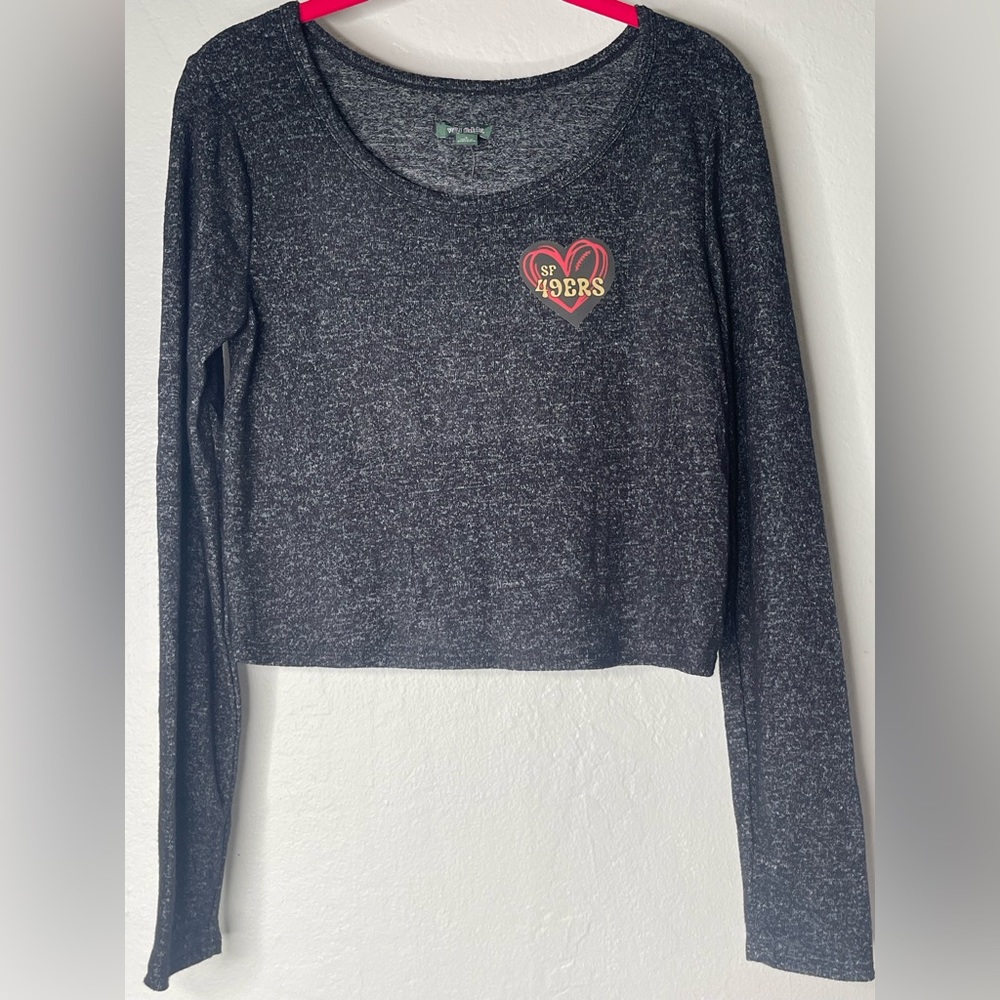 wild fable Black Marled Long Sleeve Cropped Tee with Heart 49ers Patch